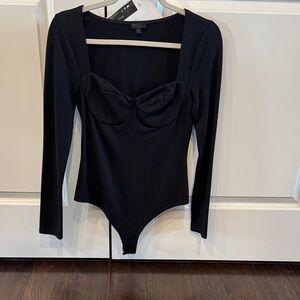 NBD Black Square Neck Bodysuit